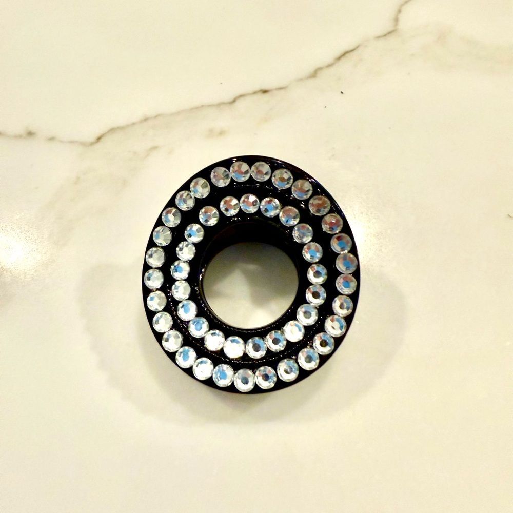 Round Black Hair Clip with Rhinestone Accents